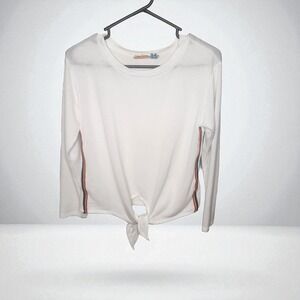 Vintage Havana White Top | Rainbow Side Stripes | Tie Front | Size XL